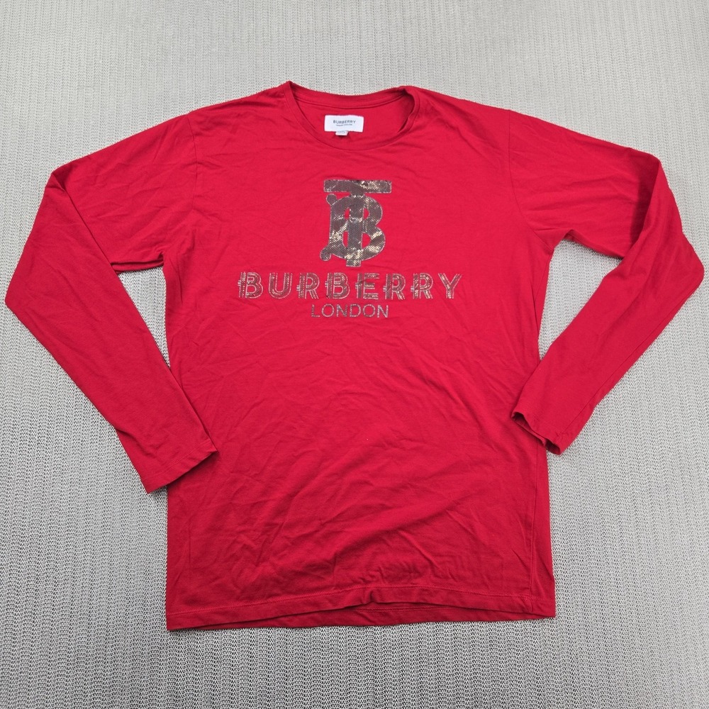 Burberry Shirt Mens XL Red Long Sleeve TB Logo London Made England Designer